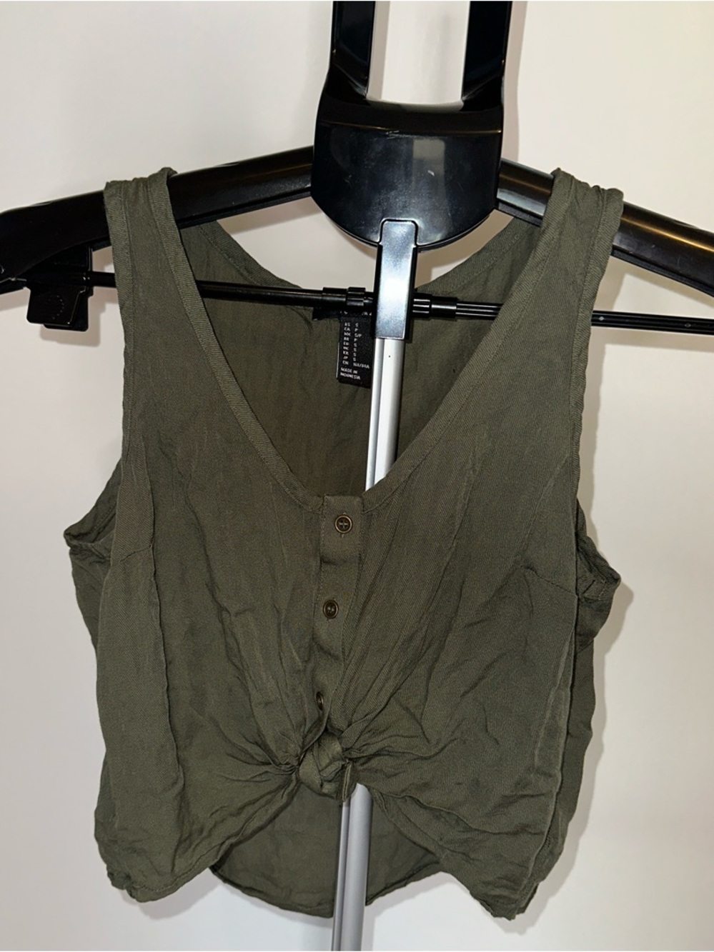 Forever 21 Olive Green Front-Tie Tank Crop Top